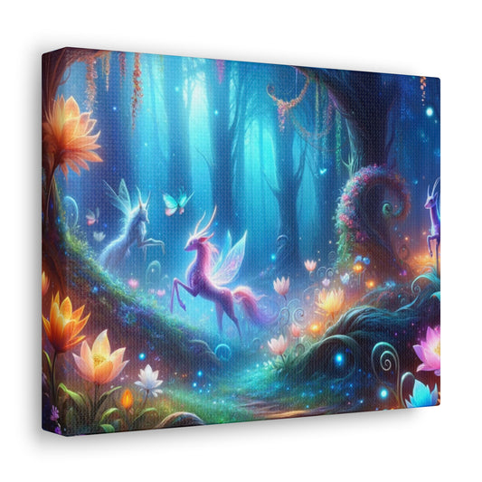 Enchanted Forest Canvas Art - Mystical Creatures and Magical Flora Wall Decor