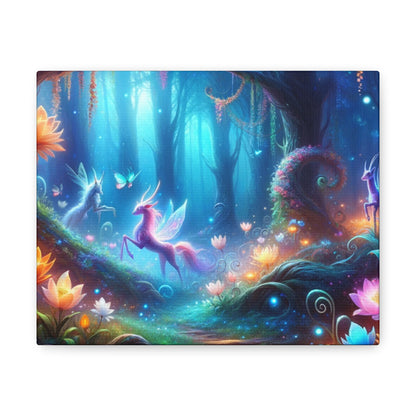 Enchanted Forest Canvas Art - Mystical Creatures and Magical Flora Wall Decor